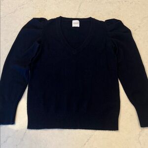 Madeleine Thompson Puff Sleeve Cashmere V Neck Sweater
